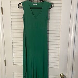 Asli Vtg Emerald Green Fitted Bubble Sleeveless V-Neck Sheath Maxi Dress